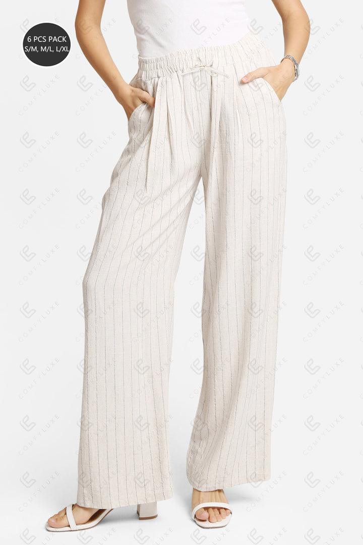 STRIPED PATTERN PANTS BEIGE APPAREL