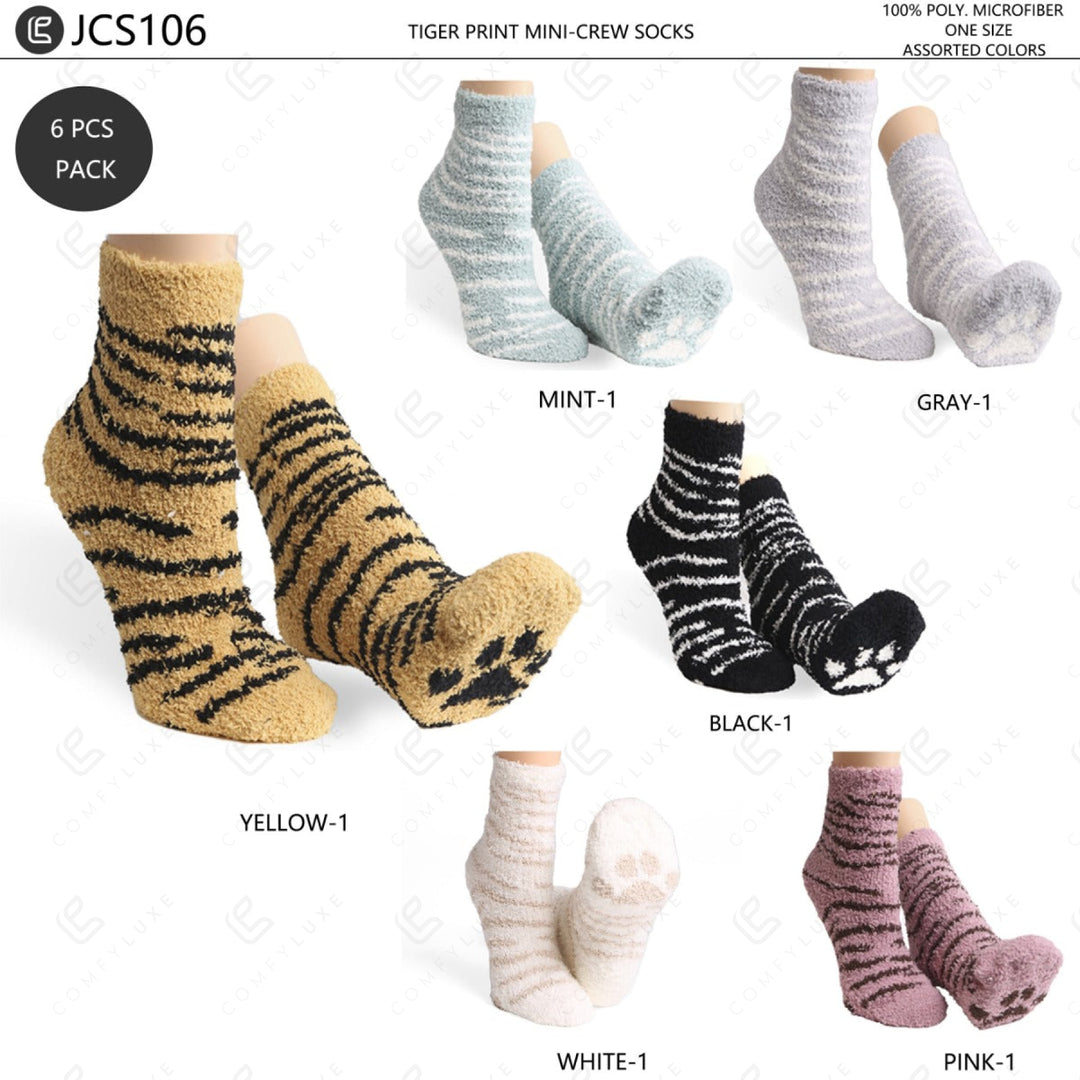 TIGER &amp; PAW PRINT PATTERN MINI-CREW SOCK SOCKS