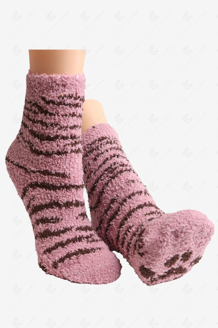 TIGER &amp; PAW PRINT PATTERN MINI-CREW SOCK SOCKS