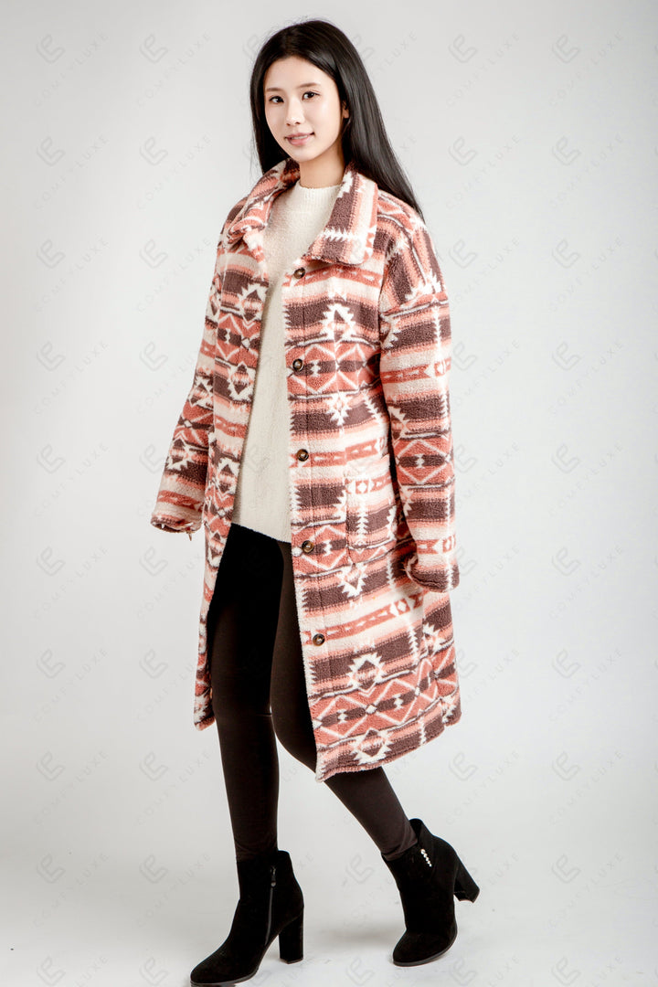 TRIBAL PATTERN COAT PINK APPAREL