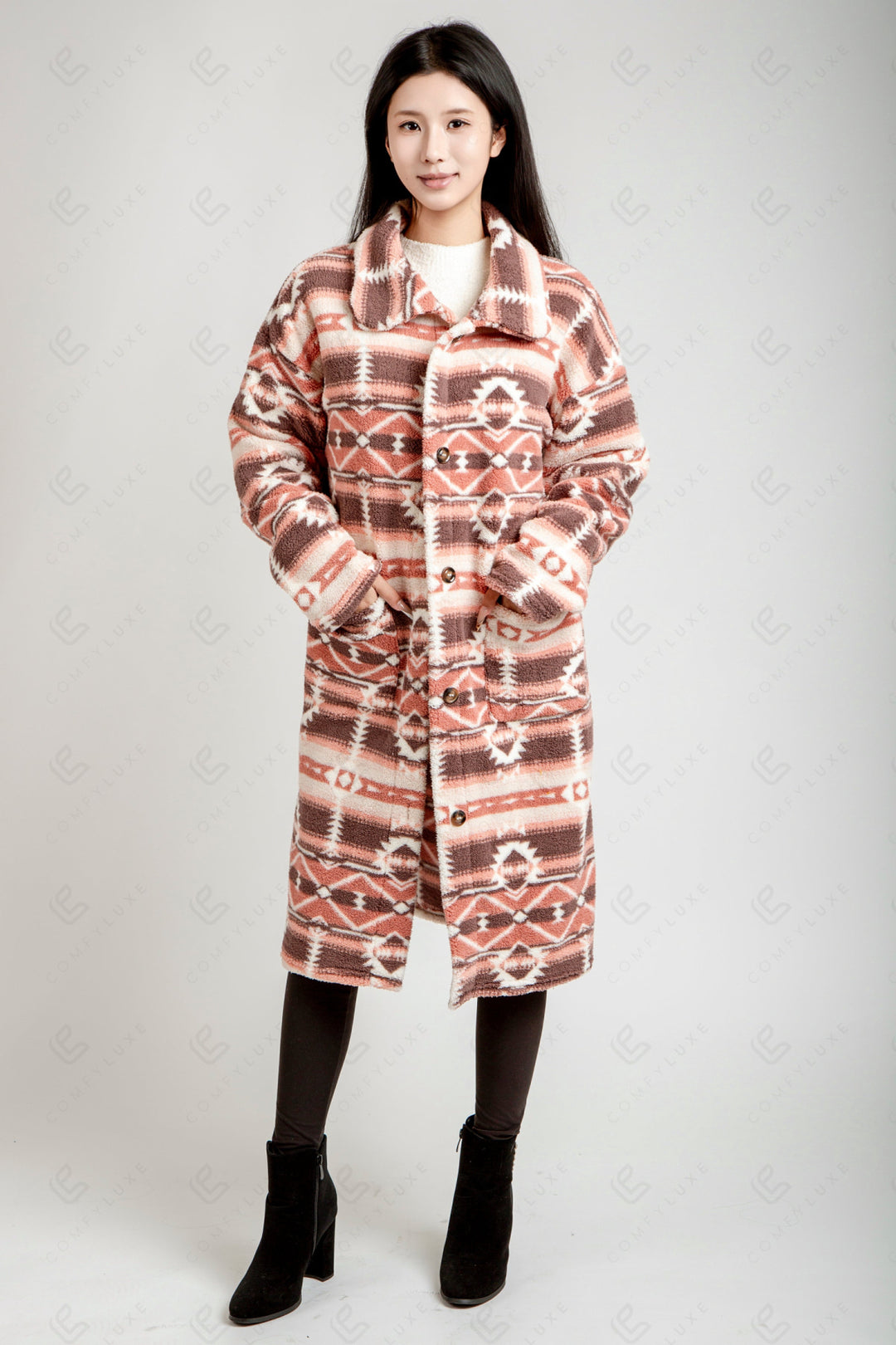 TRIBAL PATTERN COAT PINK APPAREL