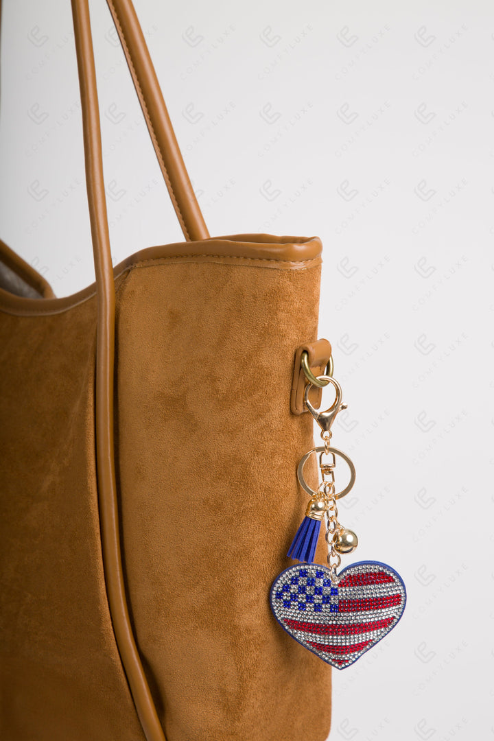 USA FLAG &amp; HEART KEYCHAIN/BAG CHARM FLAG KEYCHAINS